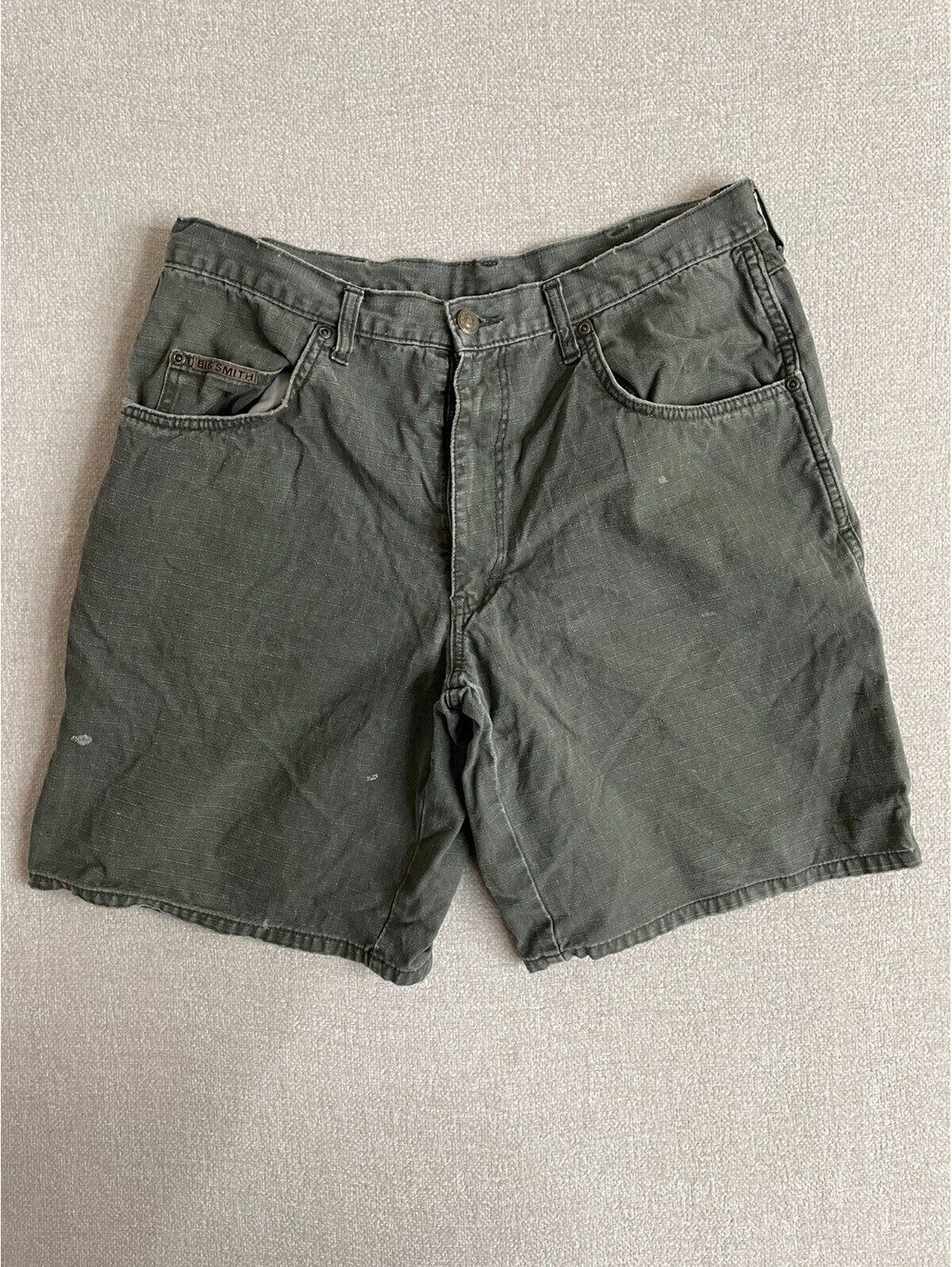 Big Smith Mens Cargo Carpenter Shorts Olive Green Workwear Ripstop Size 34